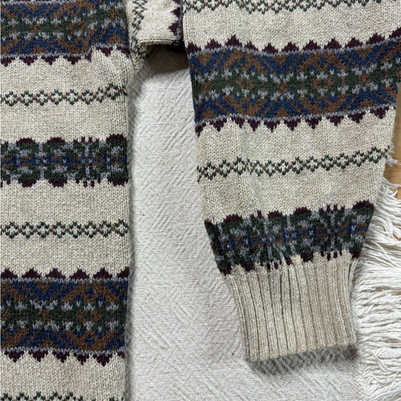 VTG 90s Woolrich Men’s Beige Burgundy Fair Isle Cotton Crewneck Sweater L - Picture 4 of 8